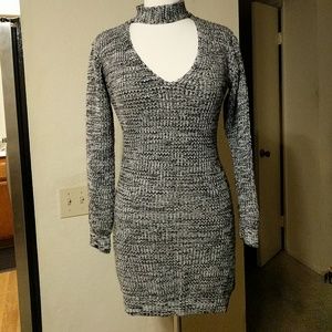 Boohoo asos choker long sleeve knit sweater dress